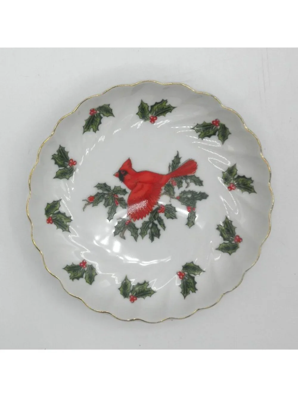 Holly by Lefton Bell Shaped Plate and Trinket/Candy Dish Hand-painted Cardinal
